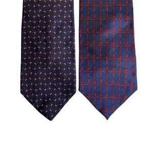 2 VINTAGE Bert Pulitzer Silk Men Neck Ties, Navy Blue Red Burgundy Retro Office